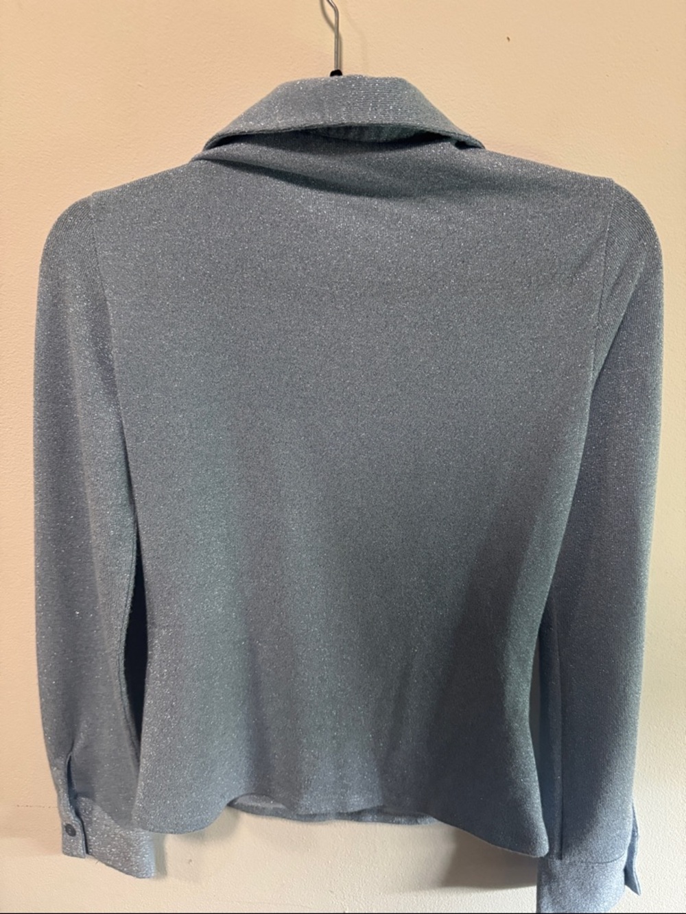 Zara Shimmery Light Blue Ruched Front Button-Down Top - Picture 6 of 6